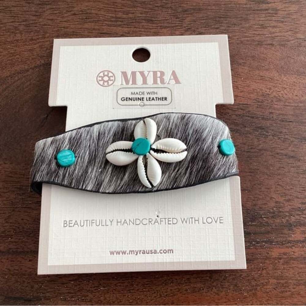 Myra Genuine Leather Bracelet - Multi-Colored Hide Turquoise and White - NWT